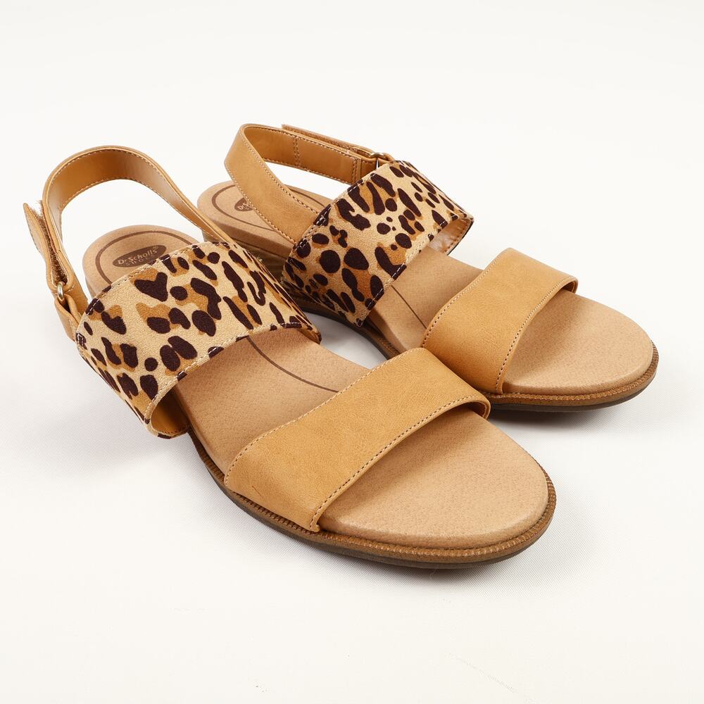 Dr. Scholl's Tan and Leopard Print Slingback Sandals